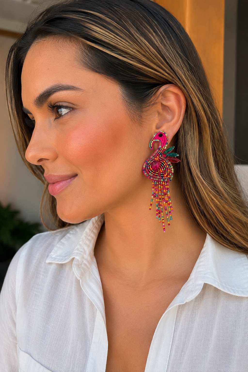 ARETES FLAMINGO SOUTACHE