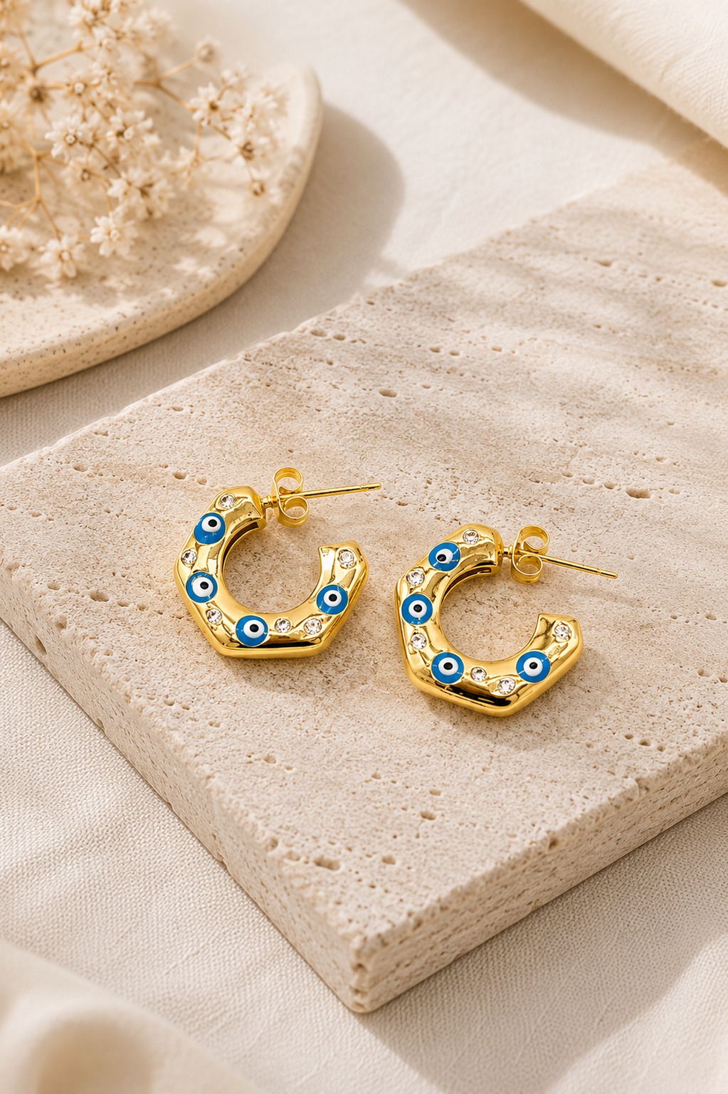 ARETES OJO TURCO CRISTAL RODIO