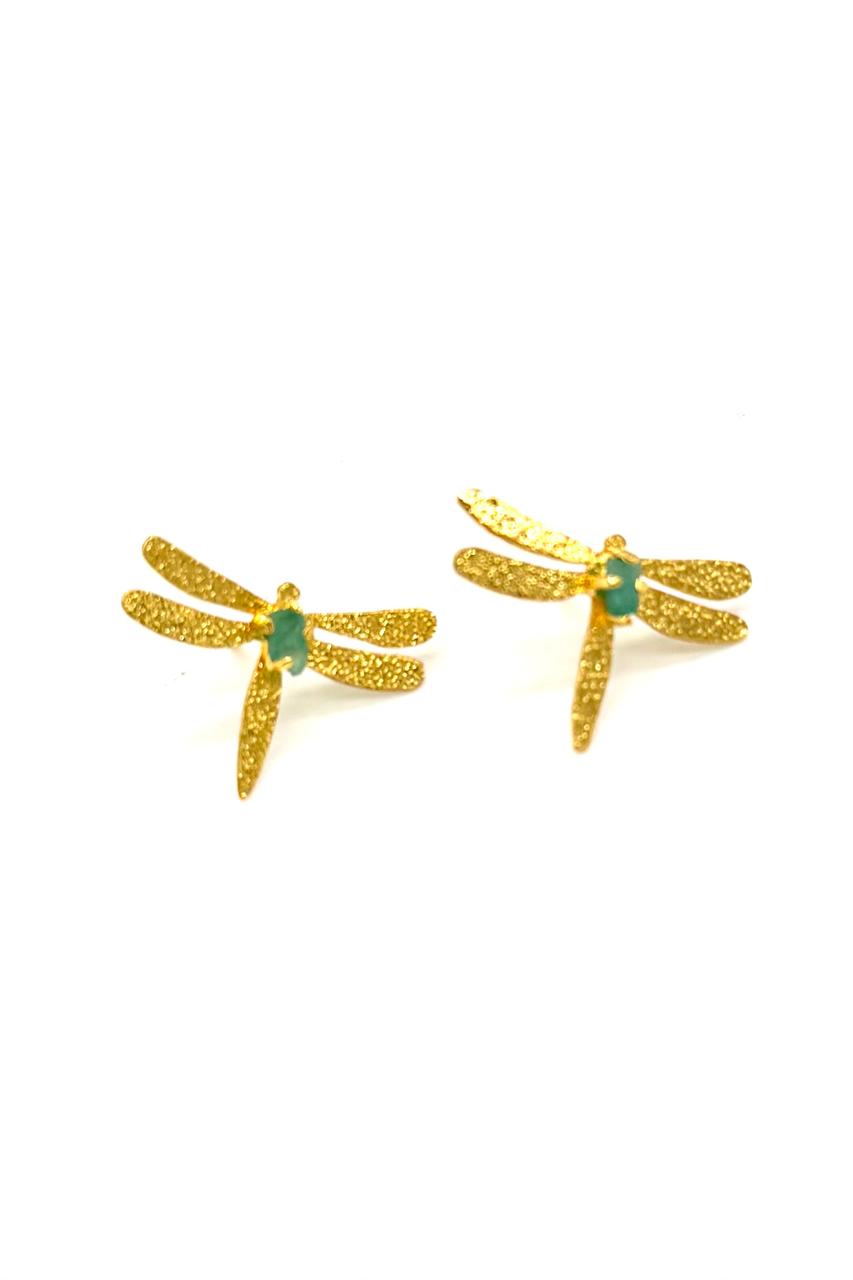 ARETES LIBÉLULA MURRALLA ESMERALDA BRONCE ORO