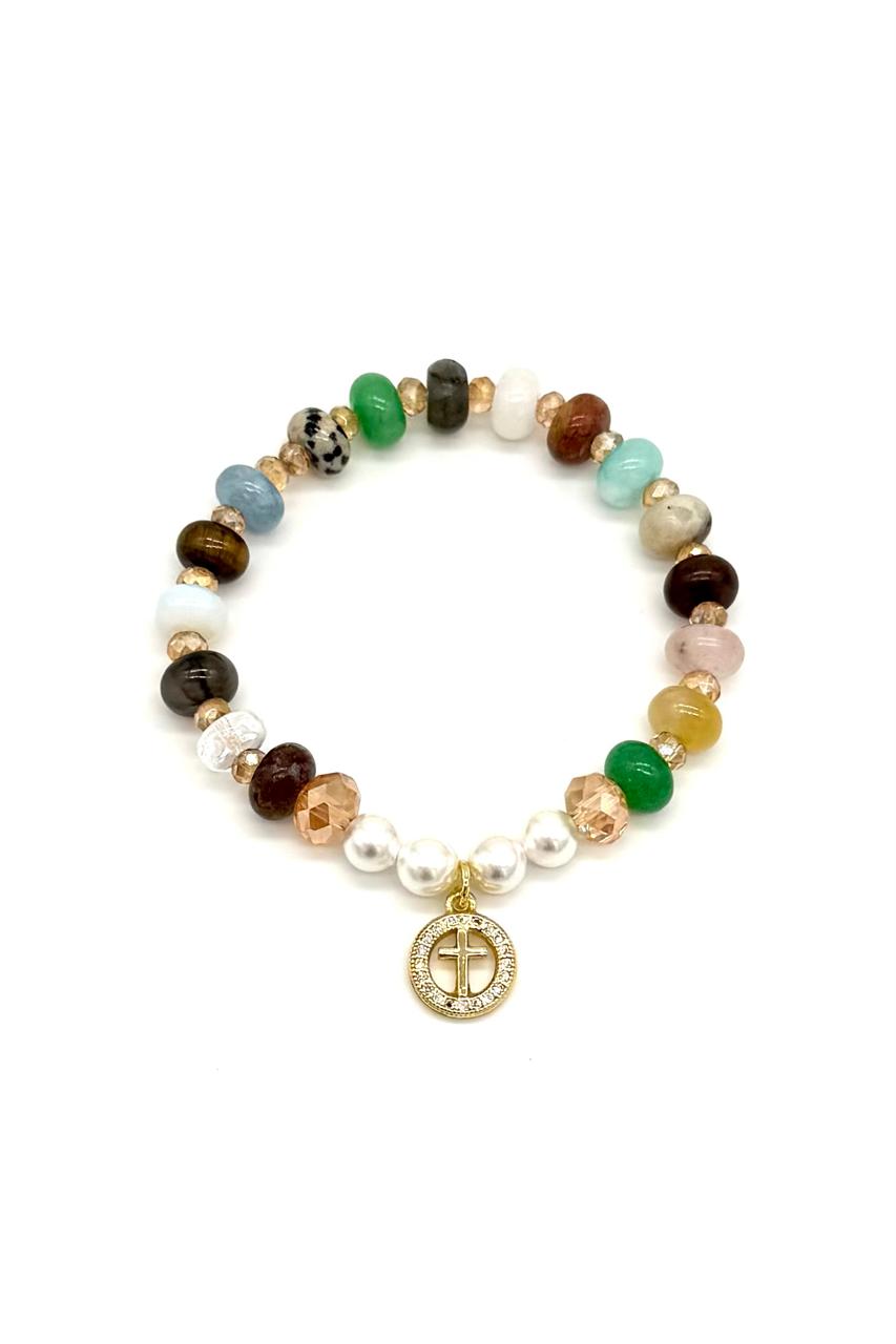 PULSERA PERLA POLVO NÁCAR PIEDRAS