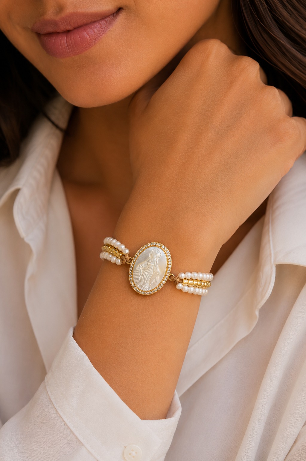 PULSERA MEDALLA NÁCAR VIRGEN MILAGROSA