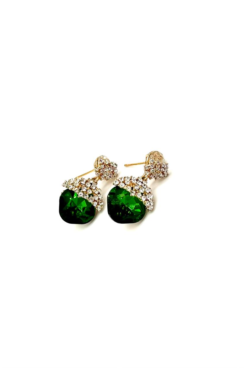 ARETES CRISTAL VERDE ESMERALDA