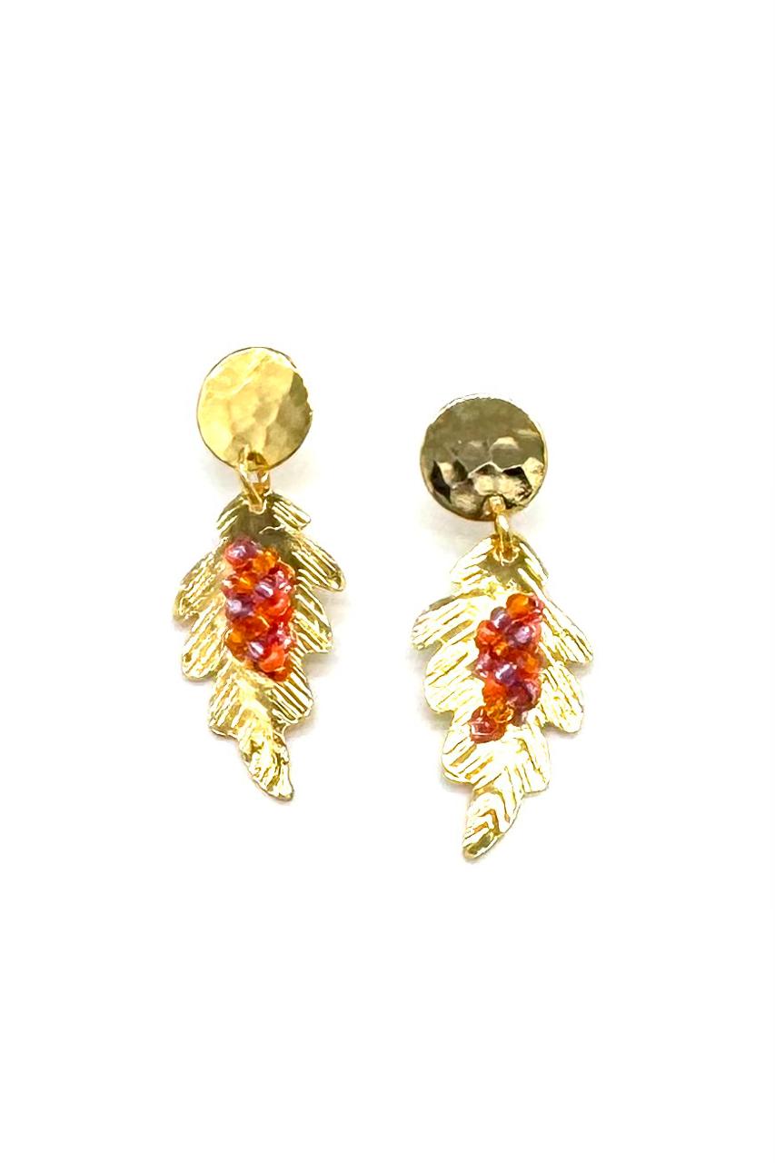 ARETES HOJA TEJIDAS BRONCE ORO