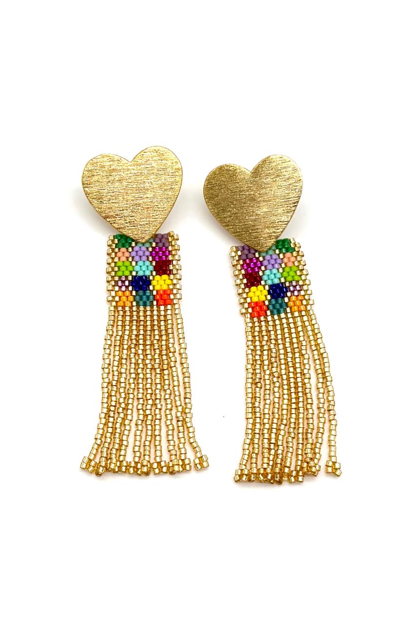 ARETES CASCADA CORAZÓN BRONCE ORO