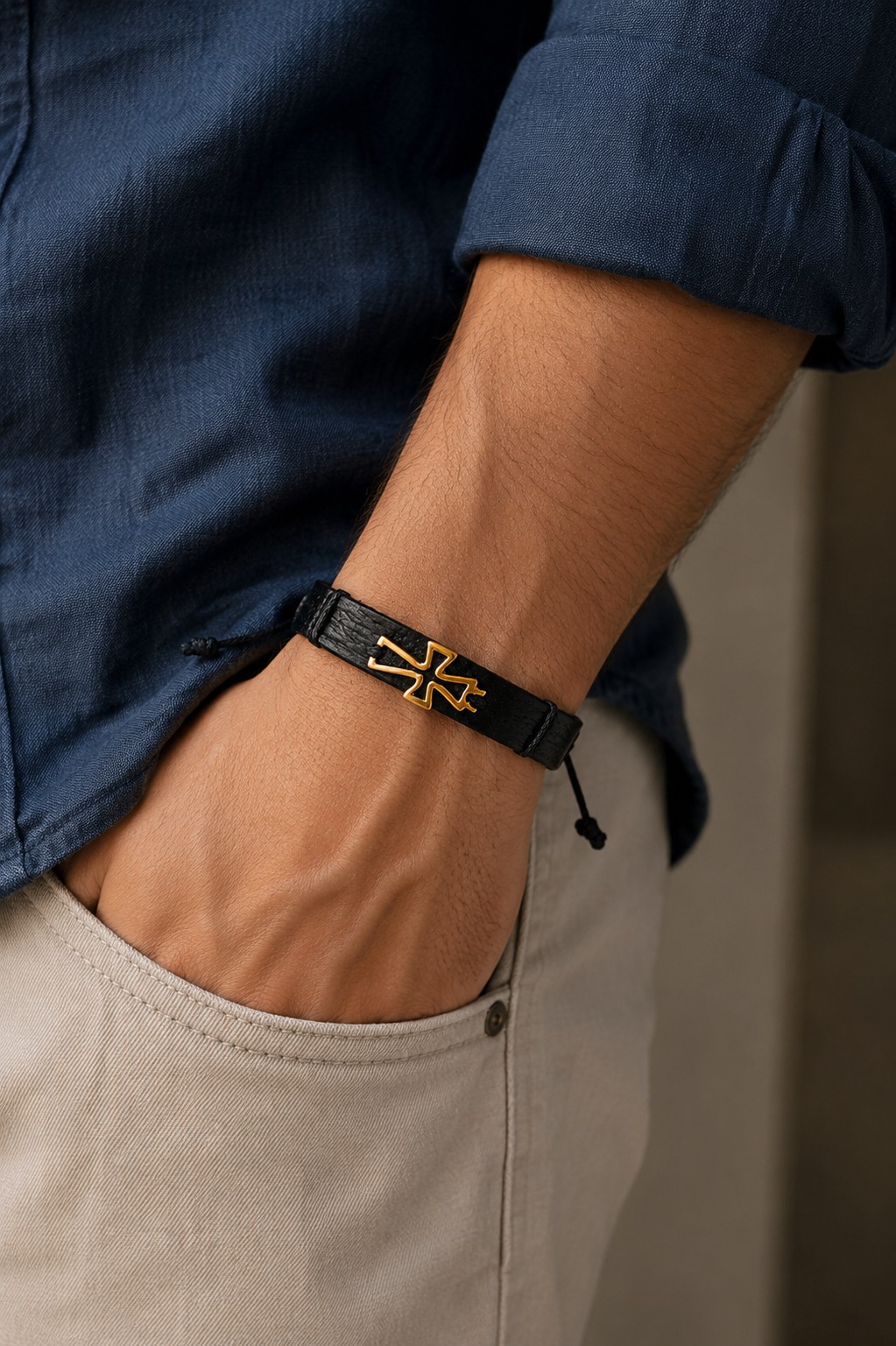 PULSERA CUERO NAPA NEGRO