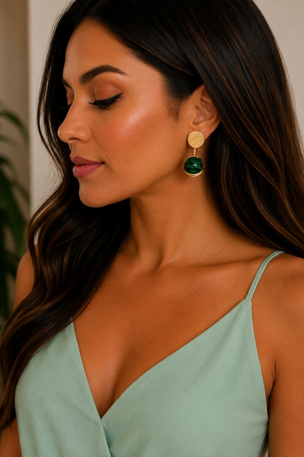 ARETE MALAQUITA BRONCE ORO