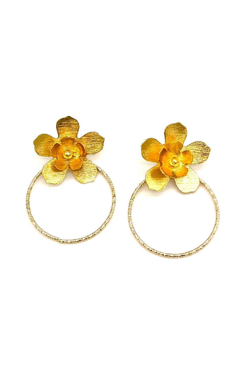 ARETES FLOR BRONCE ORO ARO