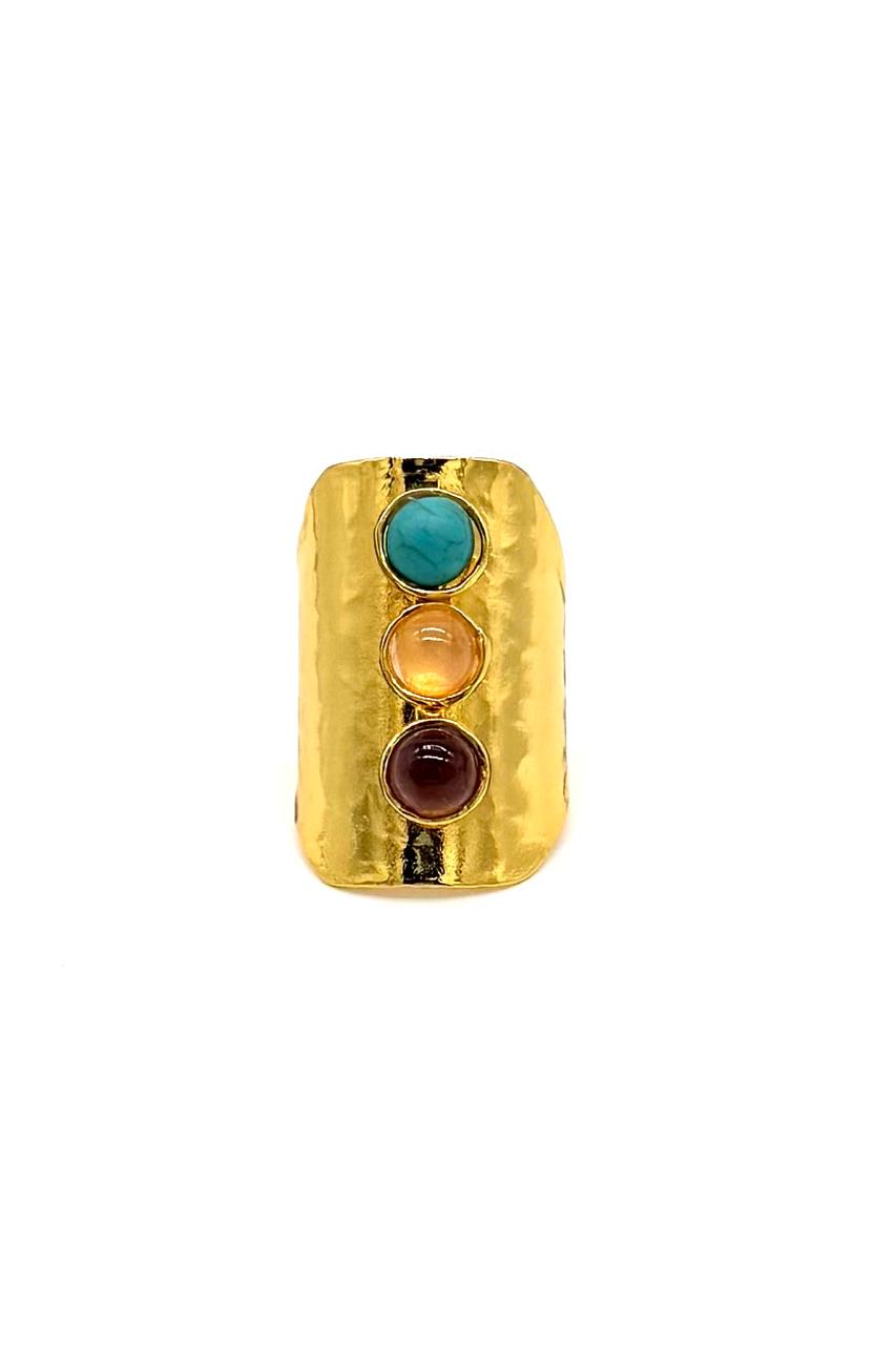 ANILLO 3 PIEDRAS BRONCE ORO