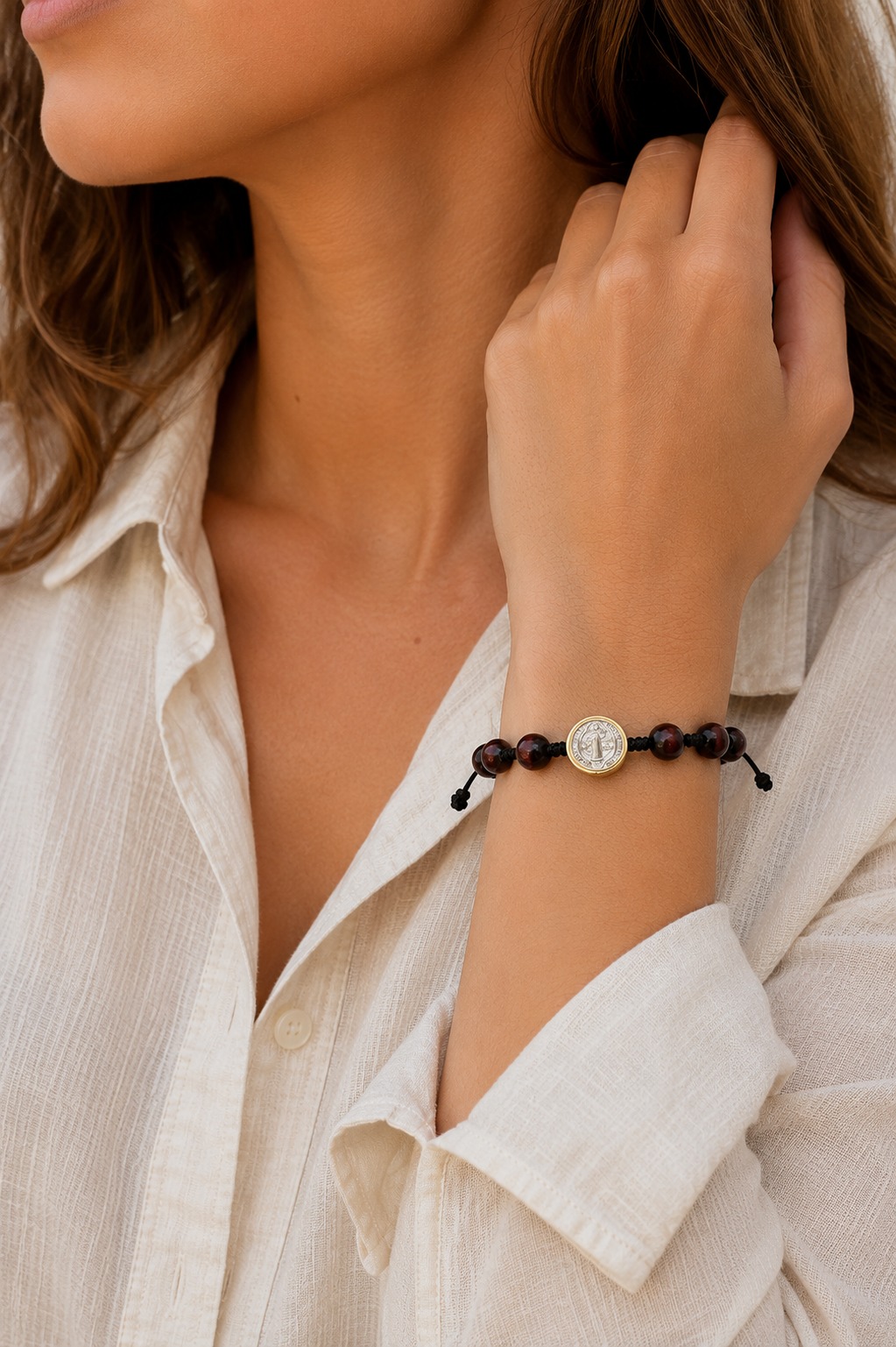 PULSERA  DENARIO SAN BENITO MADERA