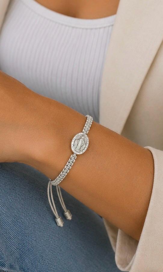 PULSERA MEDALLA VIRGEN MILAGROSA PLATA LEY 9.25