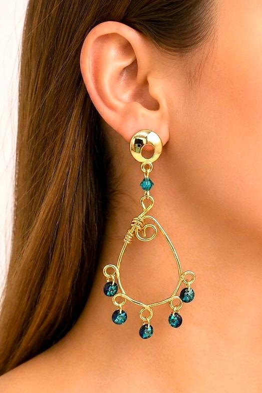 ARETES SAMAC BAÑO ORO 24K CRISTAL AUSTRIACO