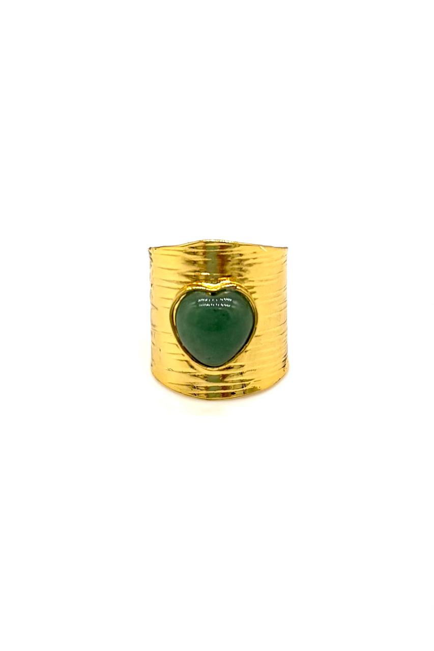 ANILLO CORAZÓN AVENTURINA BRONCE ORO