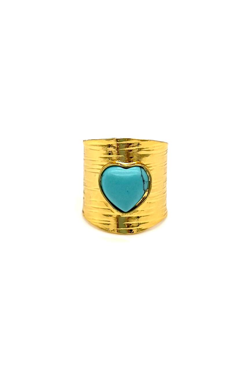 ANILLO CORAZÓN TURQUESA BRONCE ORO