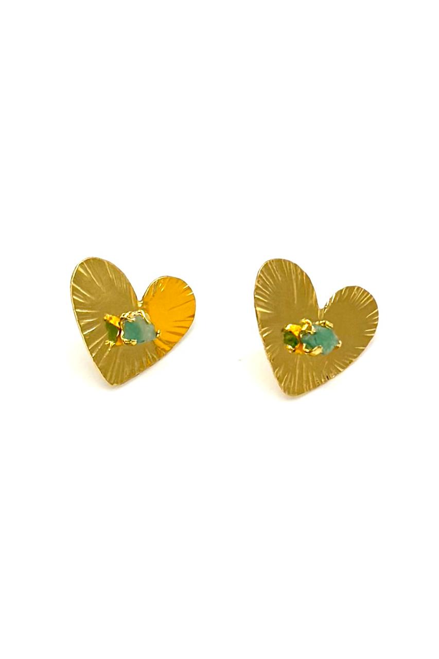 ARETES CORAZÓN MURRALLA ESMERALDA BRONCE ORO