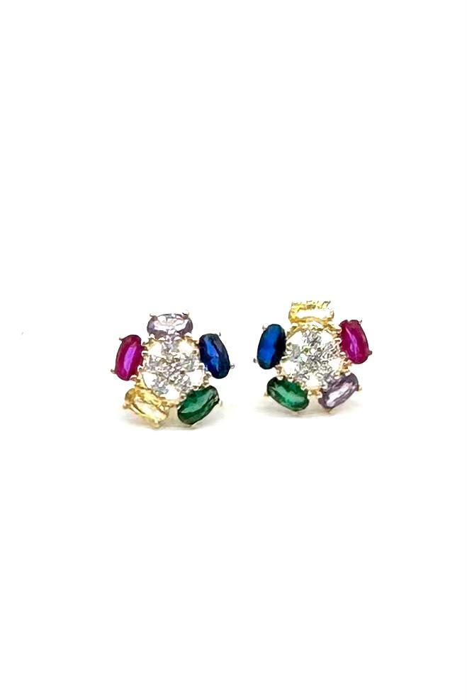 ARETES TOPO MULTICOLOR ORO LAMINADO 18K
