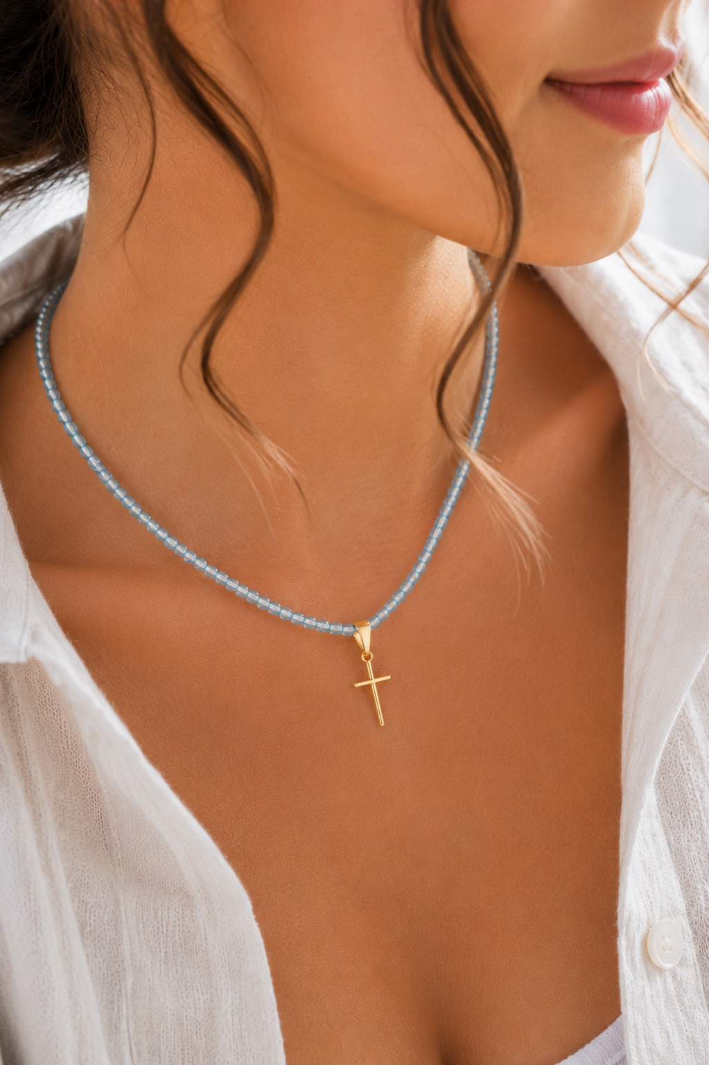 SHOKER CRUZ ORO LAMINADO 18K CELESTE