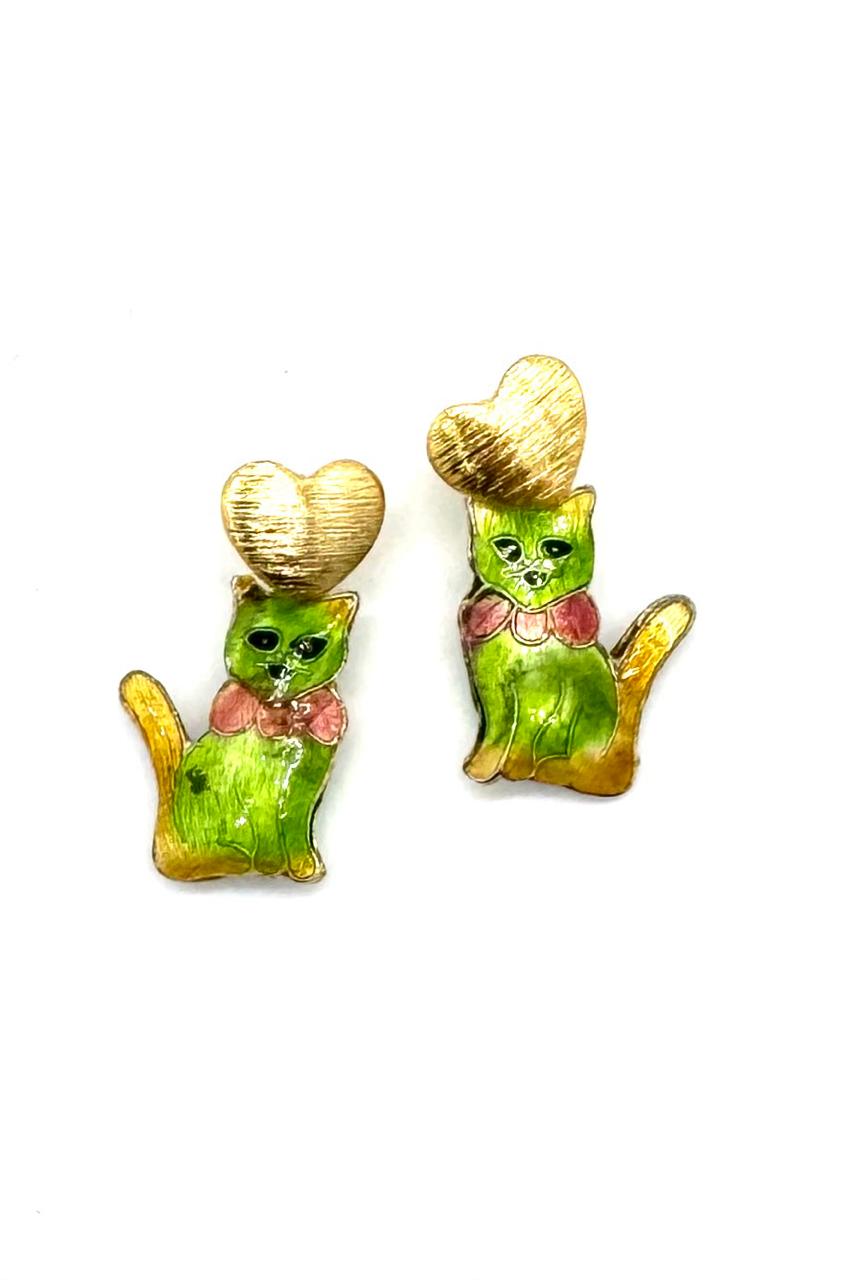 ARETES GATO CLOISONNE BRONCE ORO