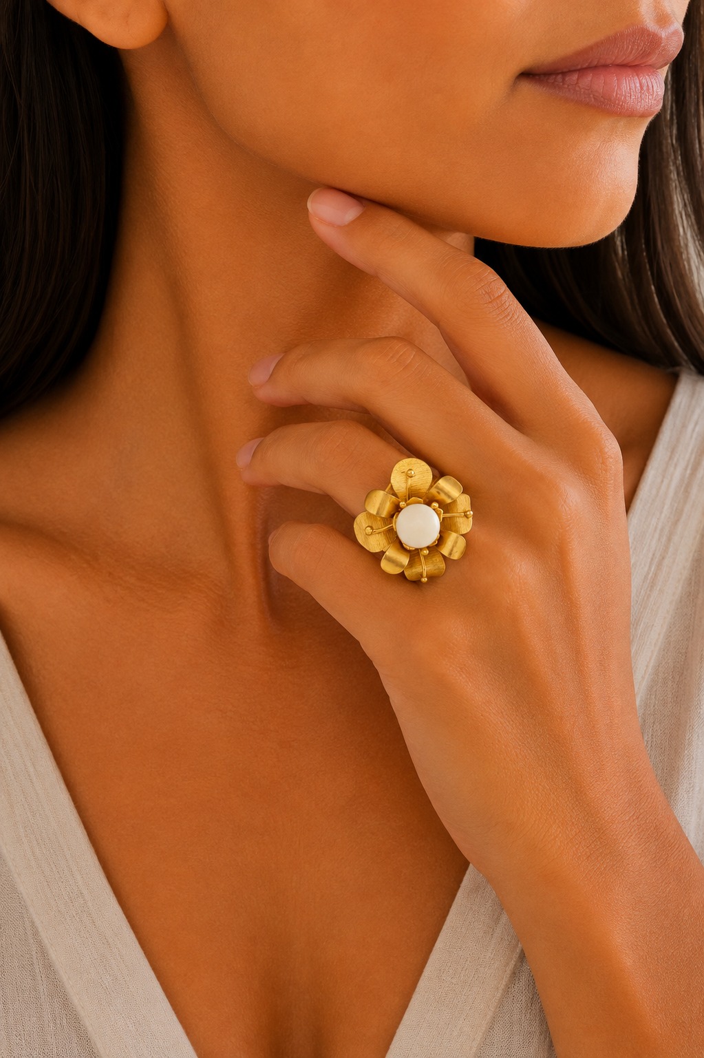 ANILLO BRONCE ORO ONIX BLANCO