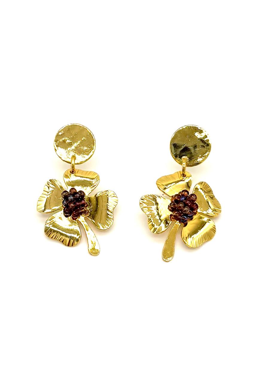 ARETE TRÉBOL COLGANTE BRONCE ORO