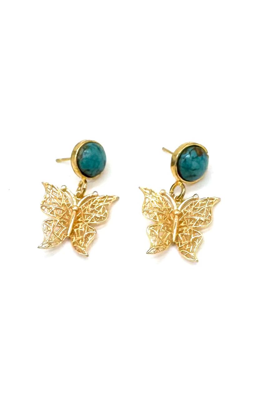 ARETES PIEDRA TURQUESA MARIPOSA
