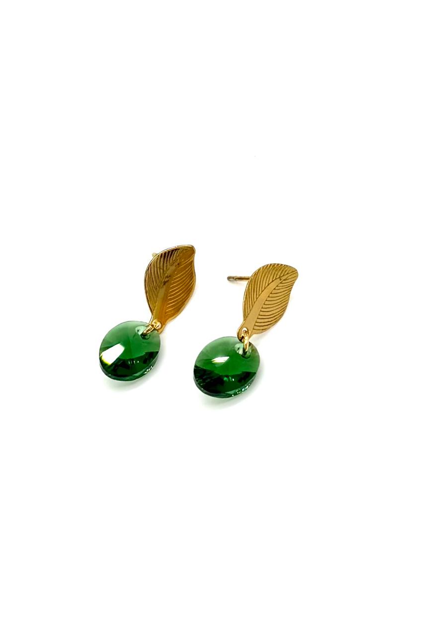 ARETES HOJA CRISTAL SWAROVSKI DARK MOSS