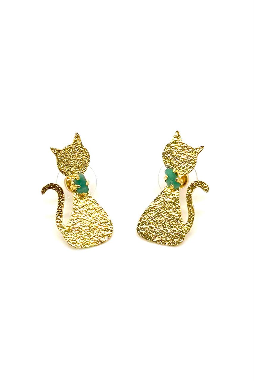 ARETES GATO BRONCE ORO MURRALLA ESMERALDA