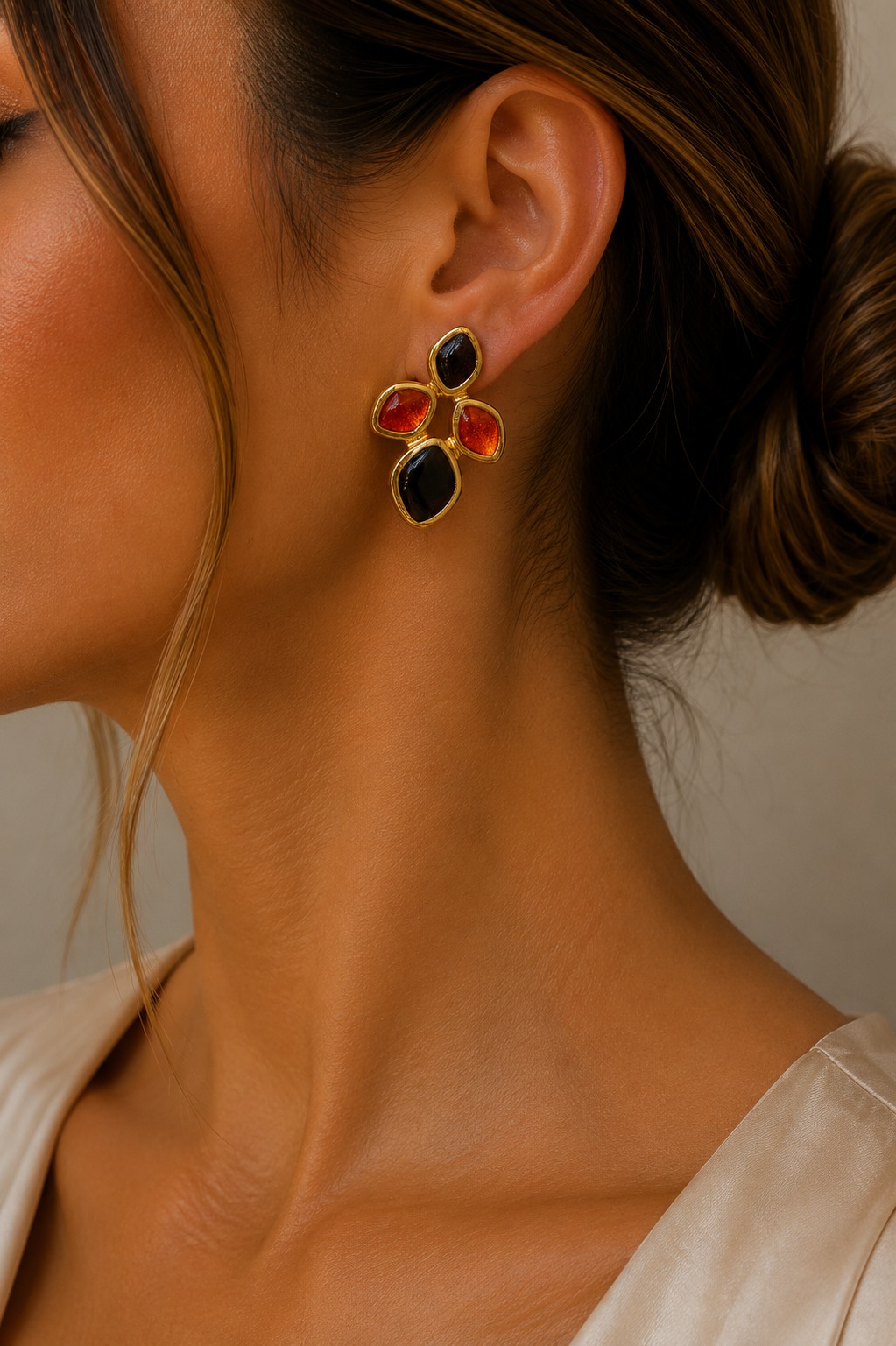 ARETES SAMAC DOBLE COLOR BAÑO 24K