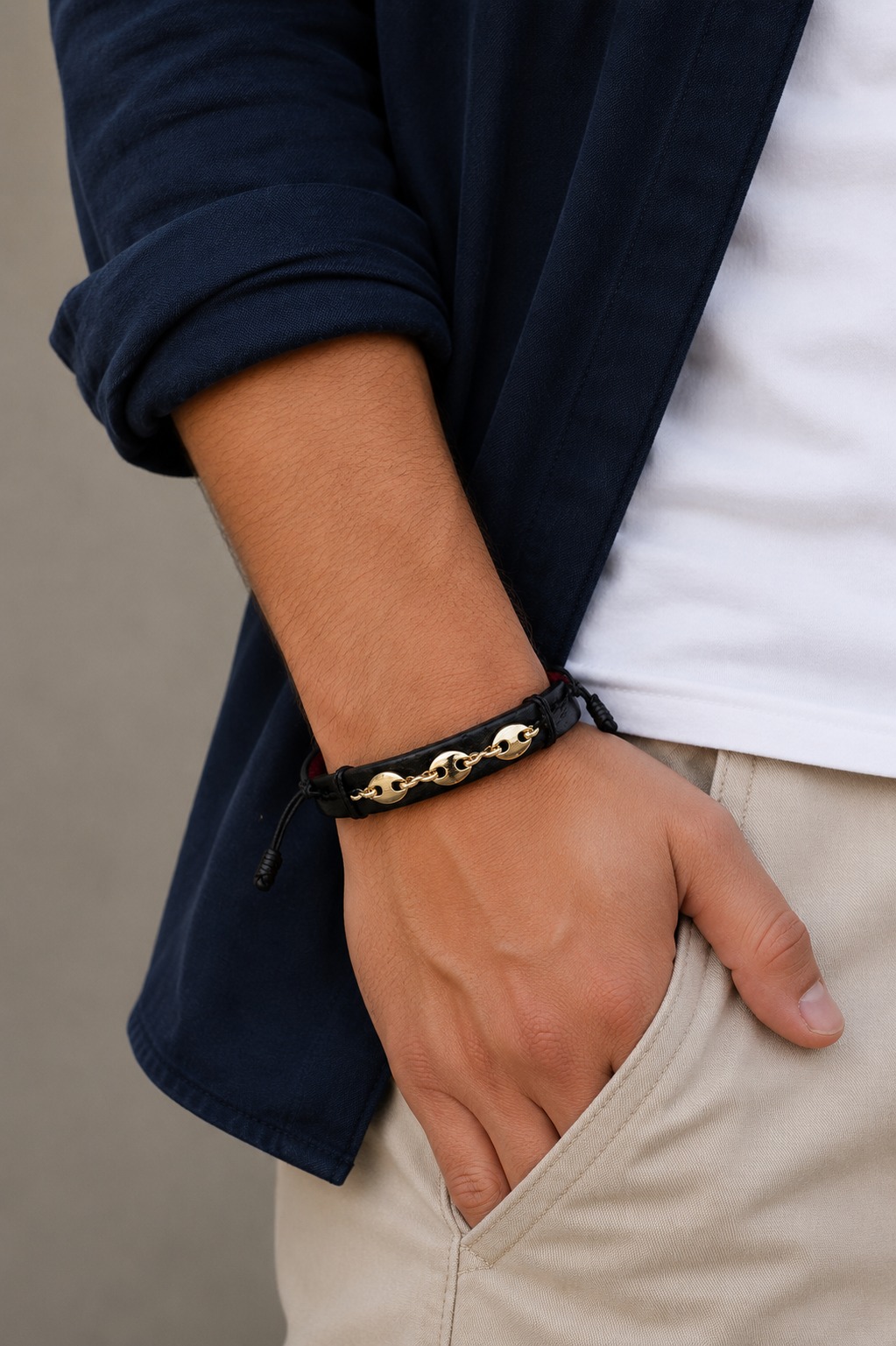 PULSERA CUERO CADENA