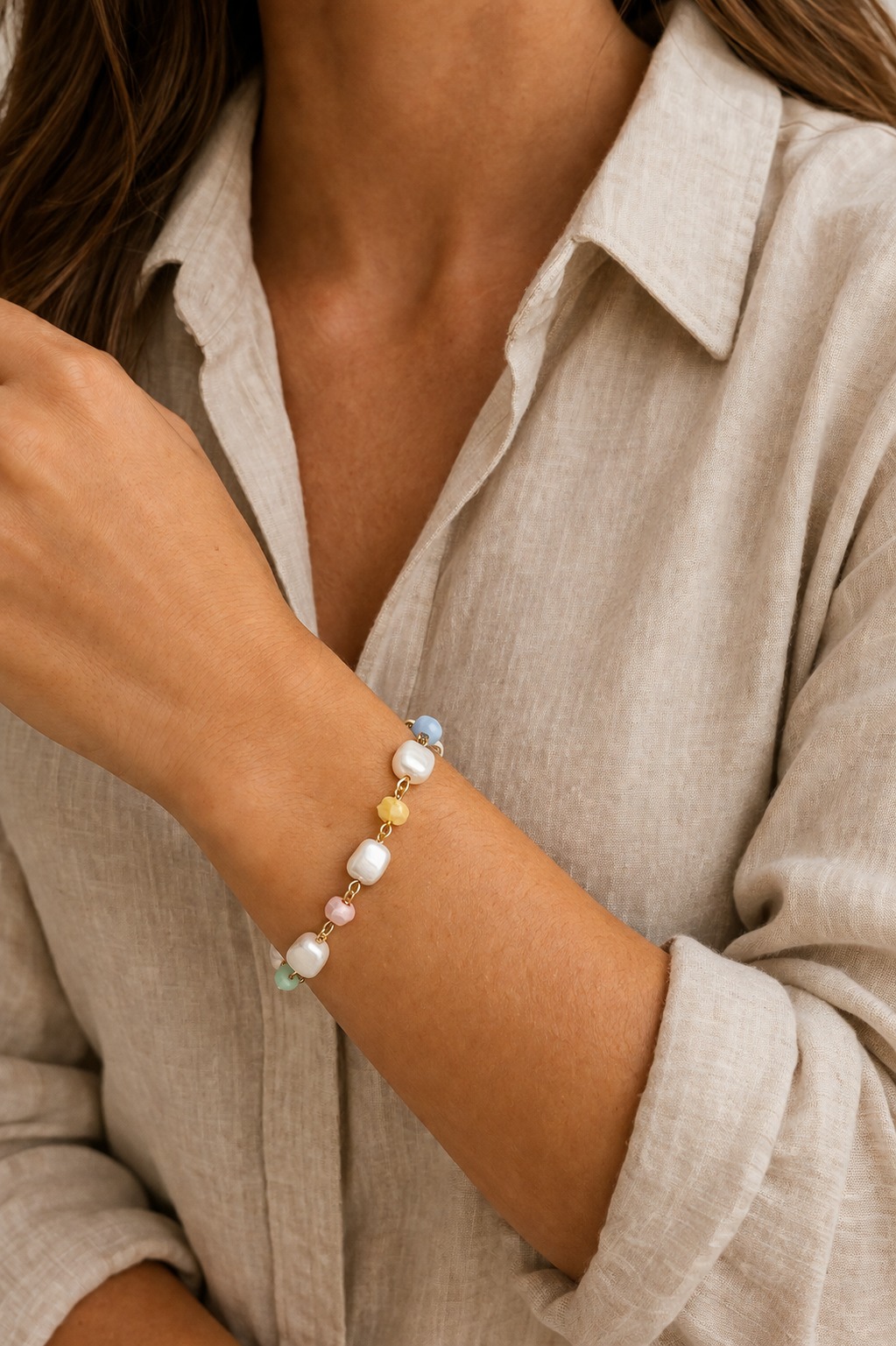 PULSERA PERLA POLVO DE NÁCAR CRISTAL