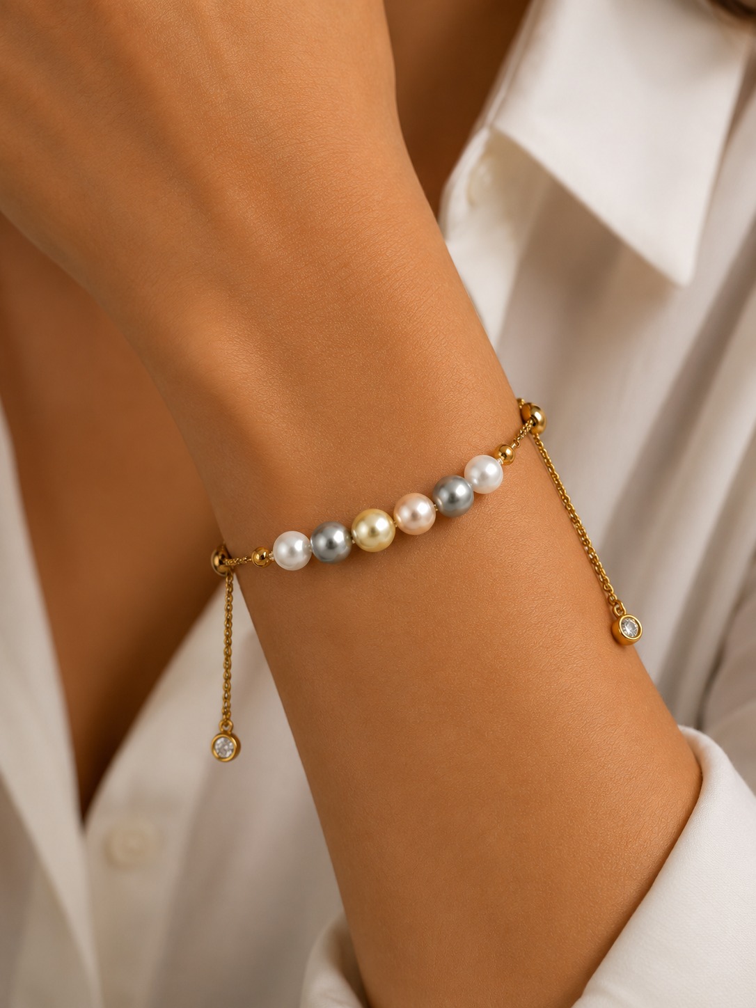 PULSERA PERLA BALINES RODIO