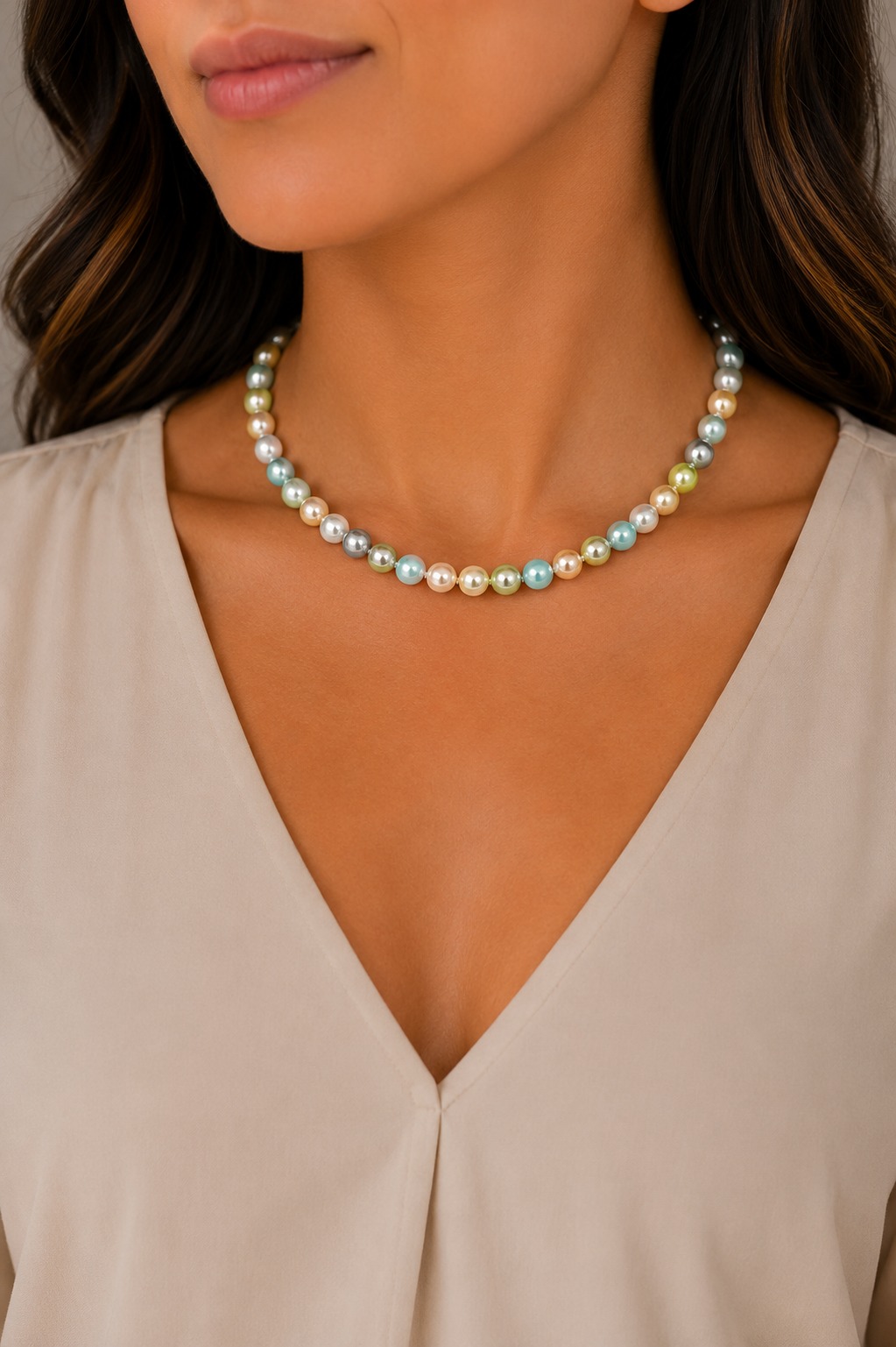 COLLAR PERLA POLVO NÁCAR RODIO