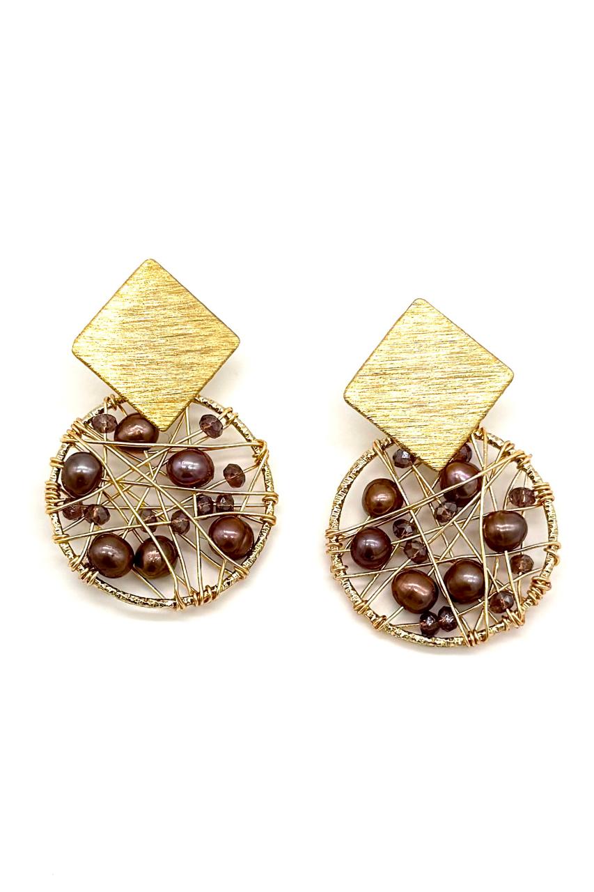 ARETES ROMBO ALAMBRISMO BRONCE ORO