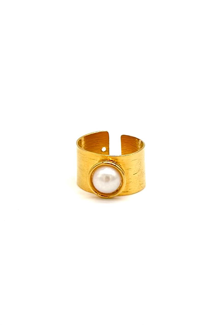 ANILLO BRONCE ORO PERLA ANCHO