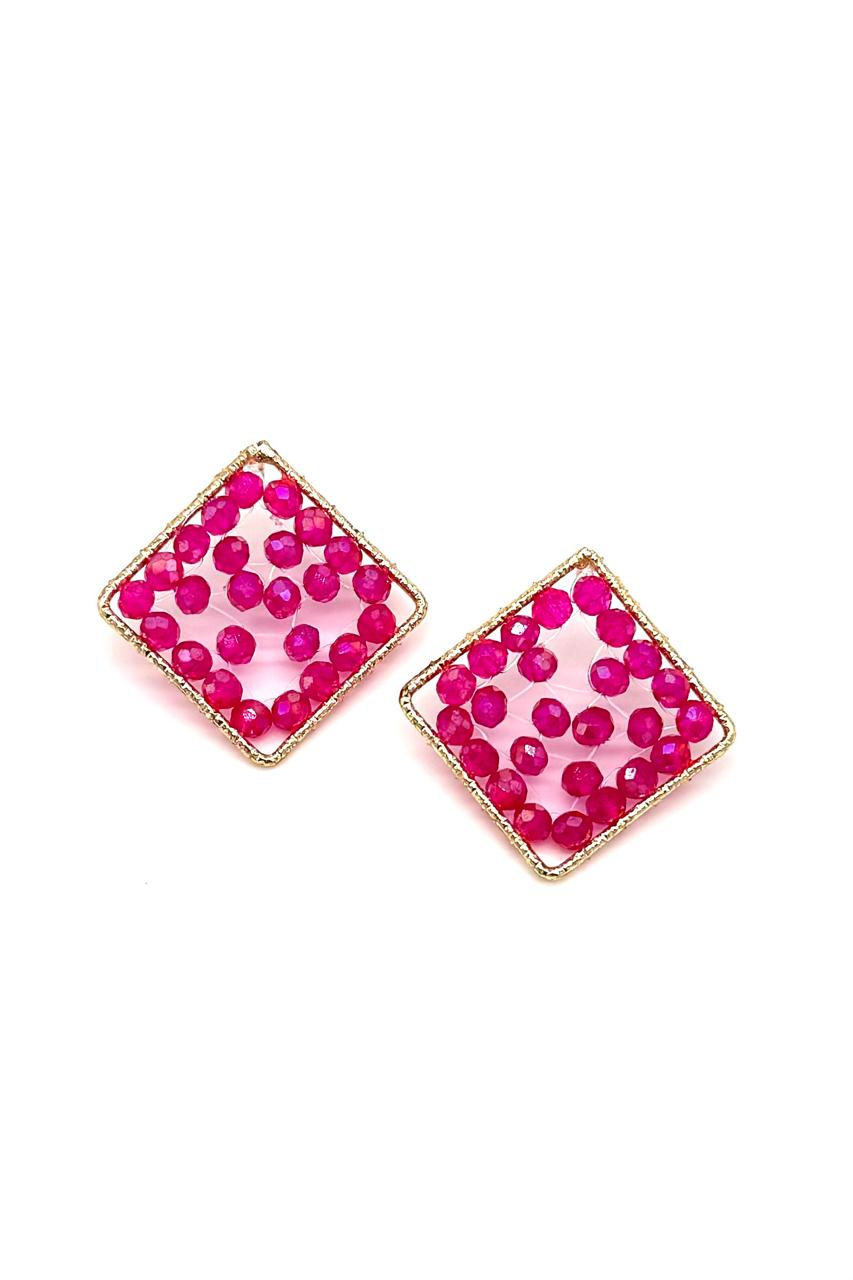 ARETES ROMBO CRISTAL FUCSIA