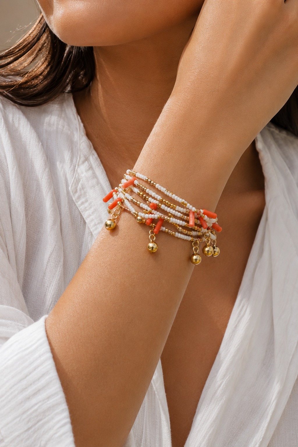 PULSERA X 6 LÍNEAS CORAL