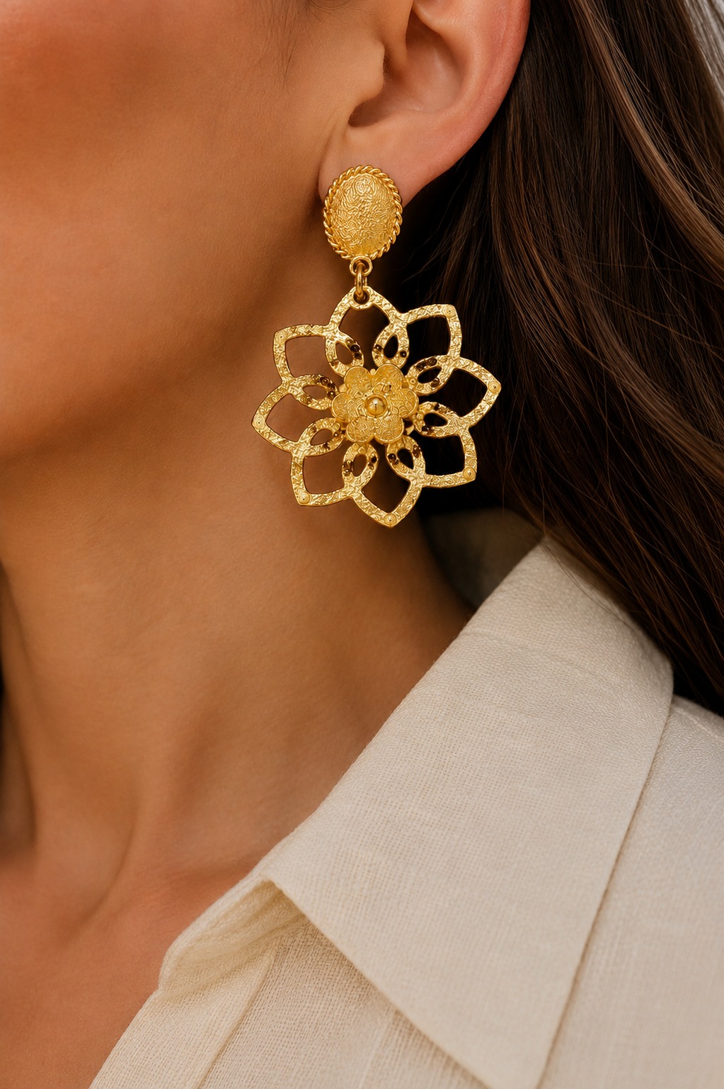 ARETES FLOR MANDALA SAMAC BAÑO 24K