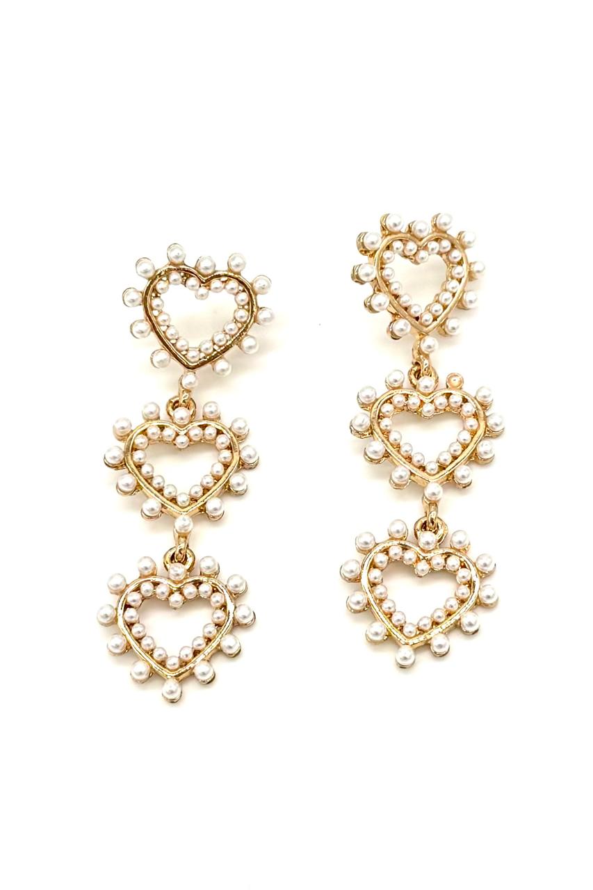 ARETES 3 CORAZONES PERLAS