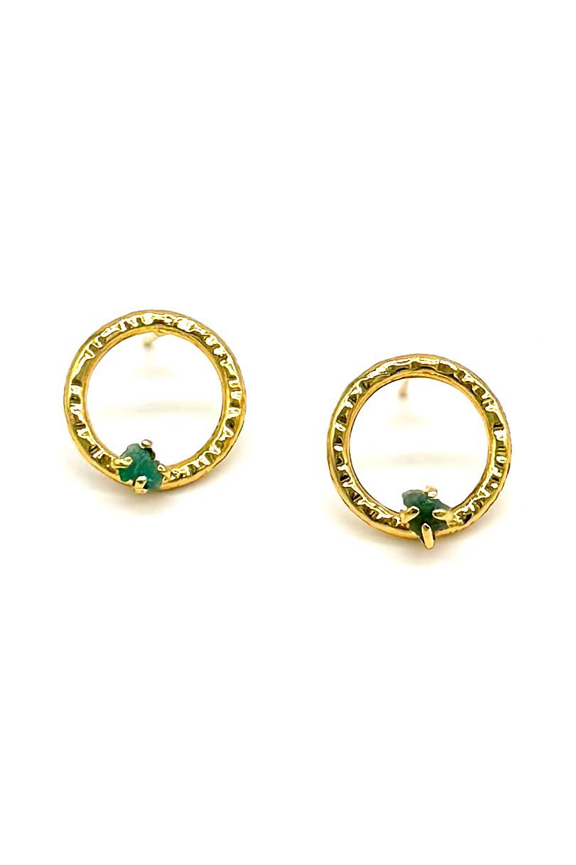 ARETES MARTILLADOS MURRALLA ESMERALDA BRONCE ORO