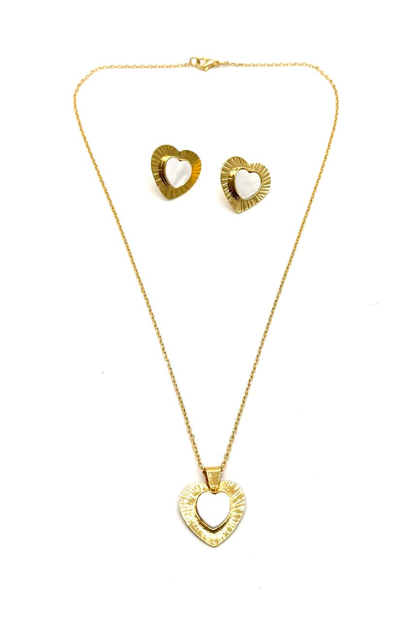 JUEGO CORAZÓN NÁCAR BRONCE ORO