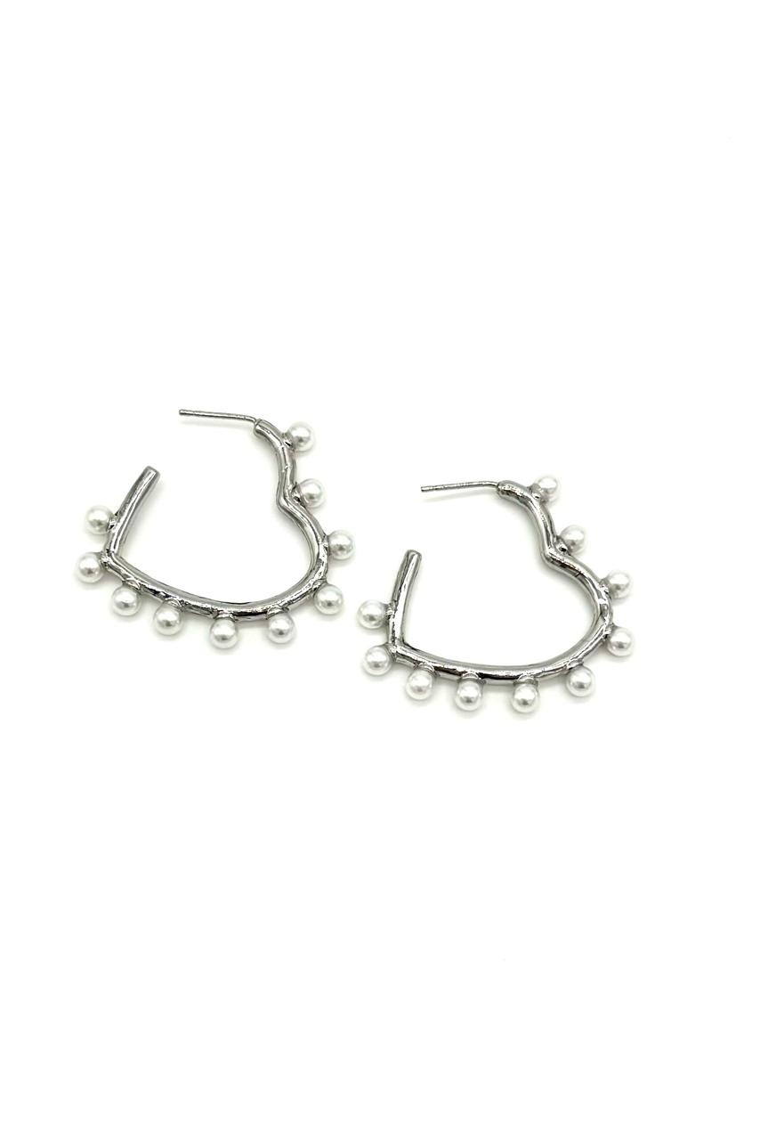 ARETES CORAZÓN PERLA RODIO