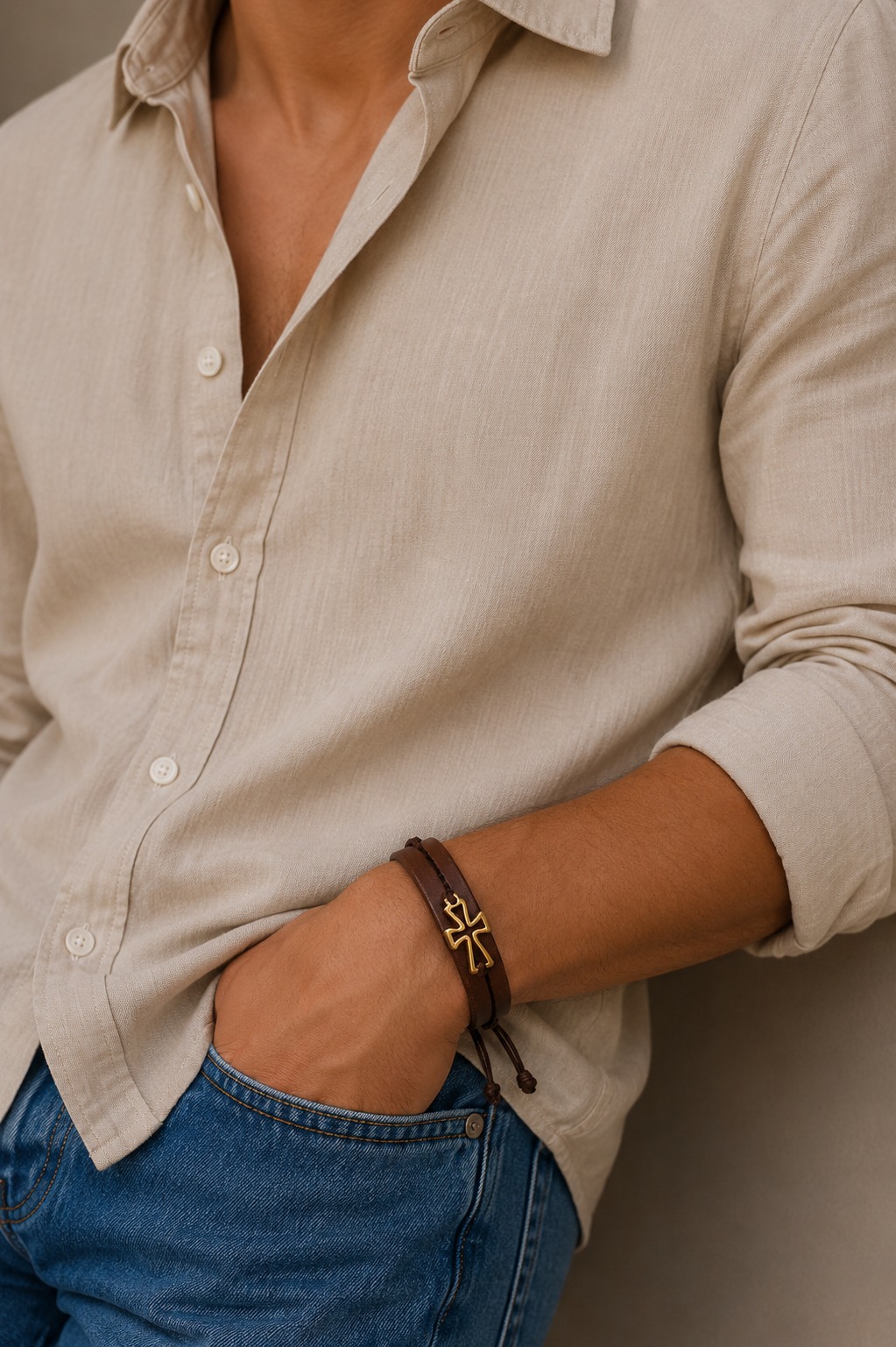 PULSERA CUERO NOBUCK CRUZ