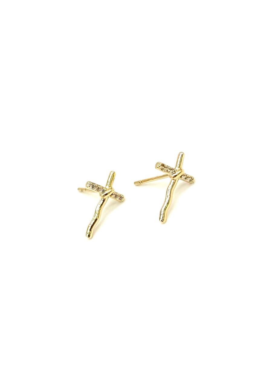 ARETES CRUZ ORO LAMINADO 18K