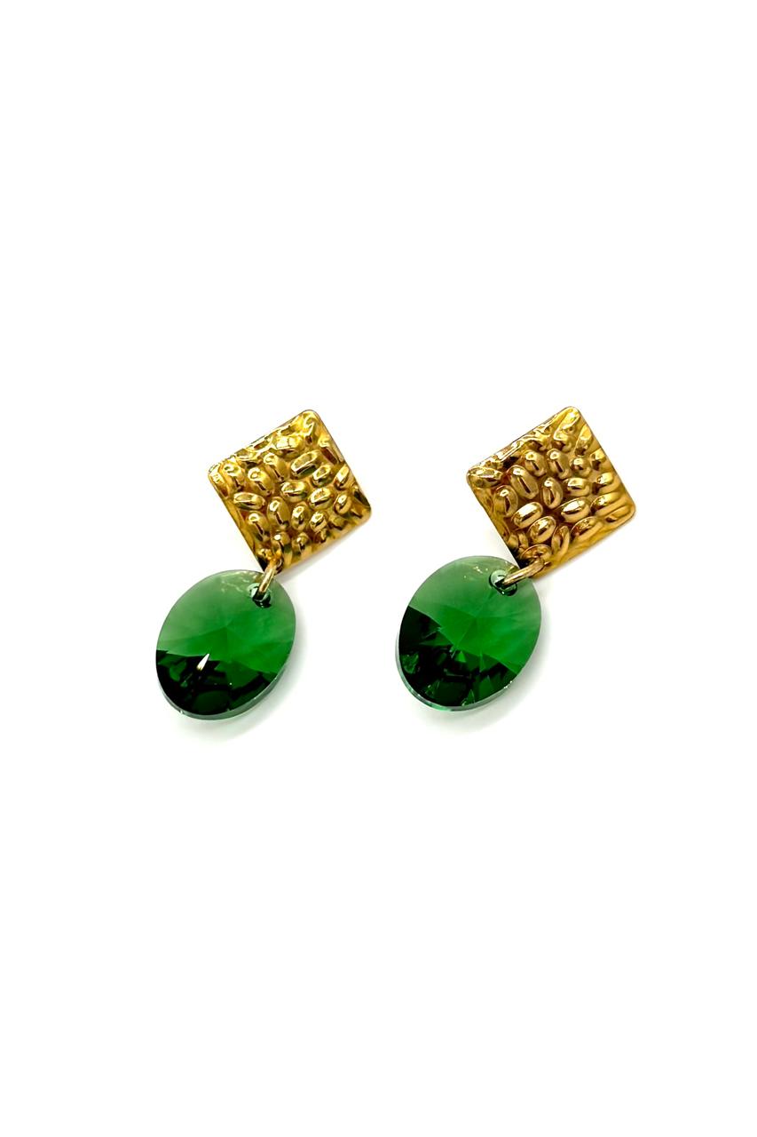 ARETES MARTILLADOS CRISTAL SWAROVSKI DARK MOSS
