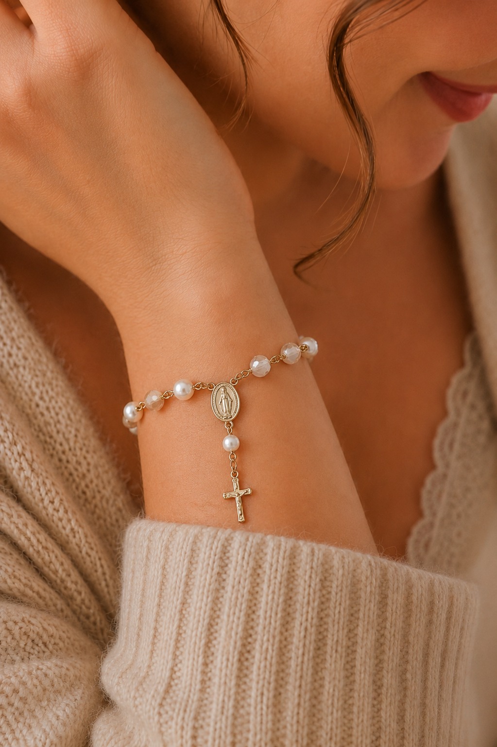 PULSERA DENARIO PERLA CRISTAL