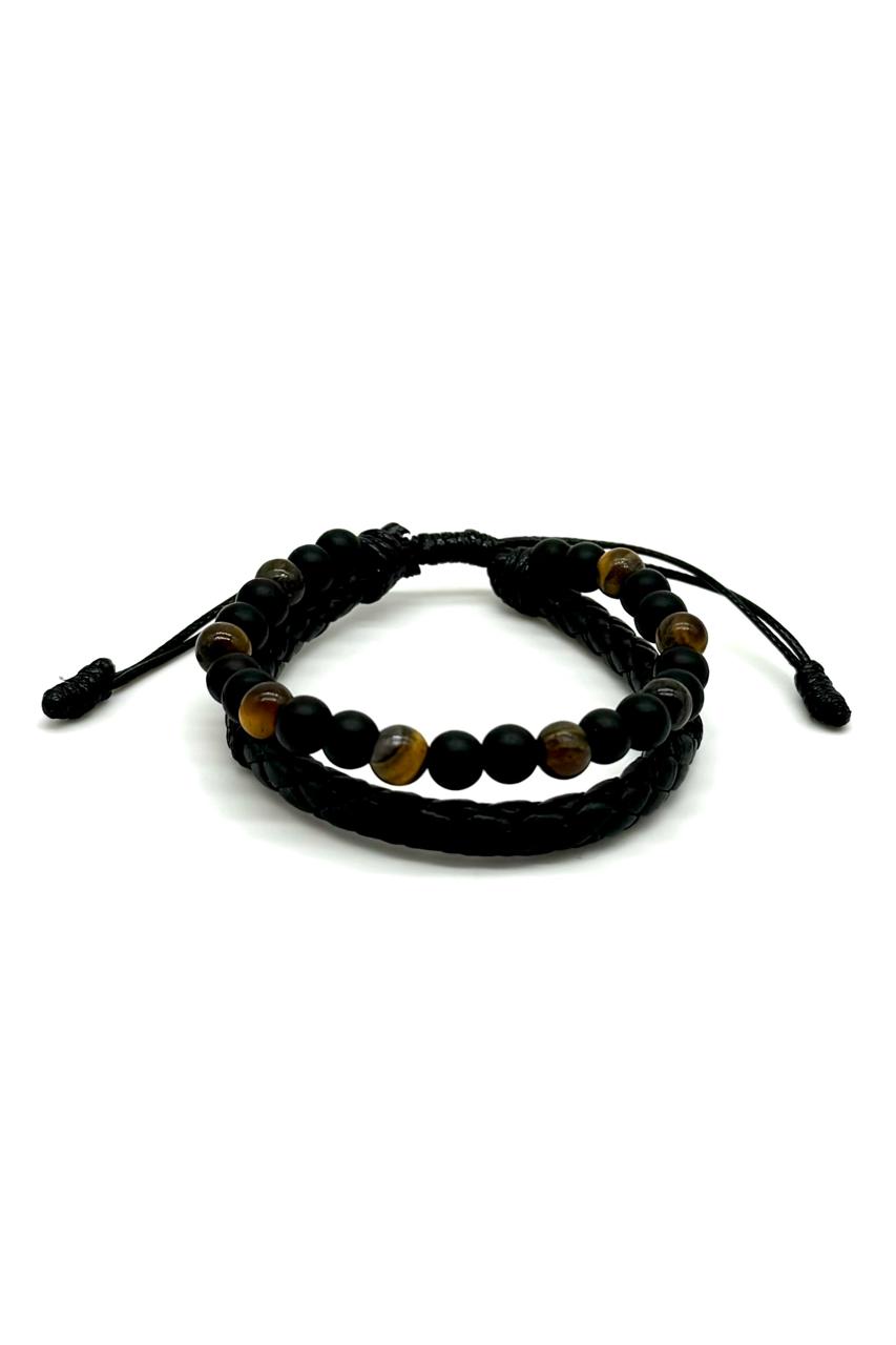 PULSERA DOBLE OJO TIGRE CUERO