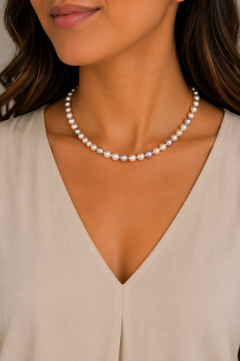 COLLAR PERLA POLVO DE NÁCAR RODIO