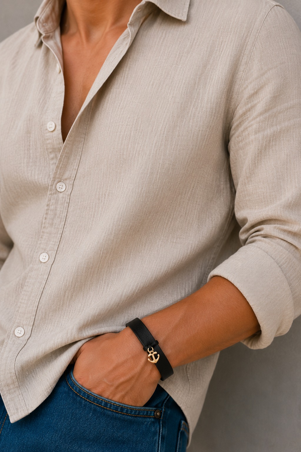 PULSERA ANCLA CUERO NOBUCK