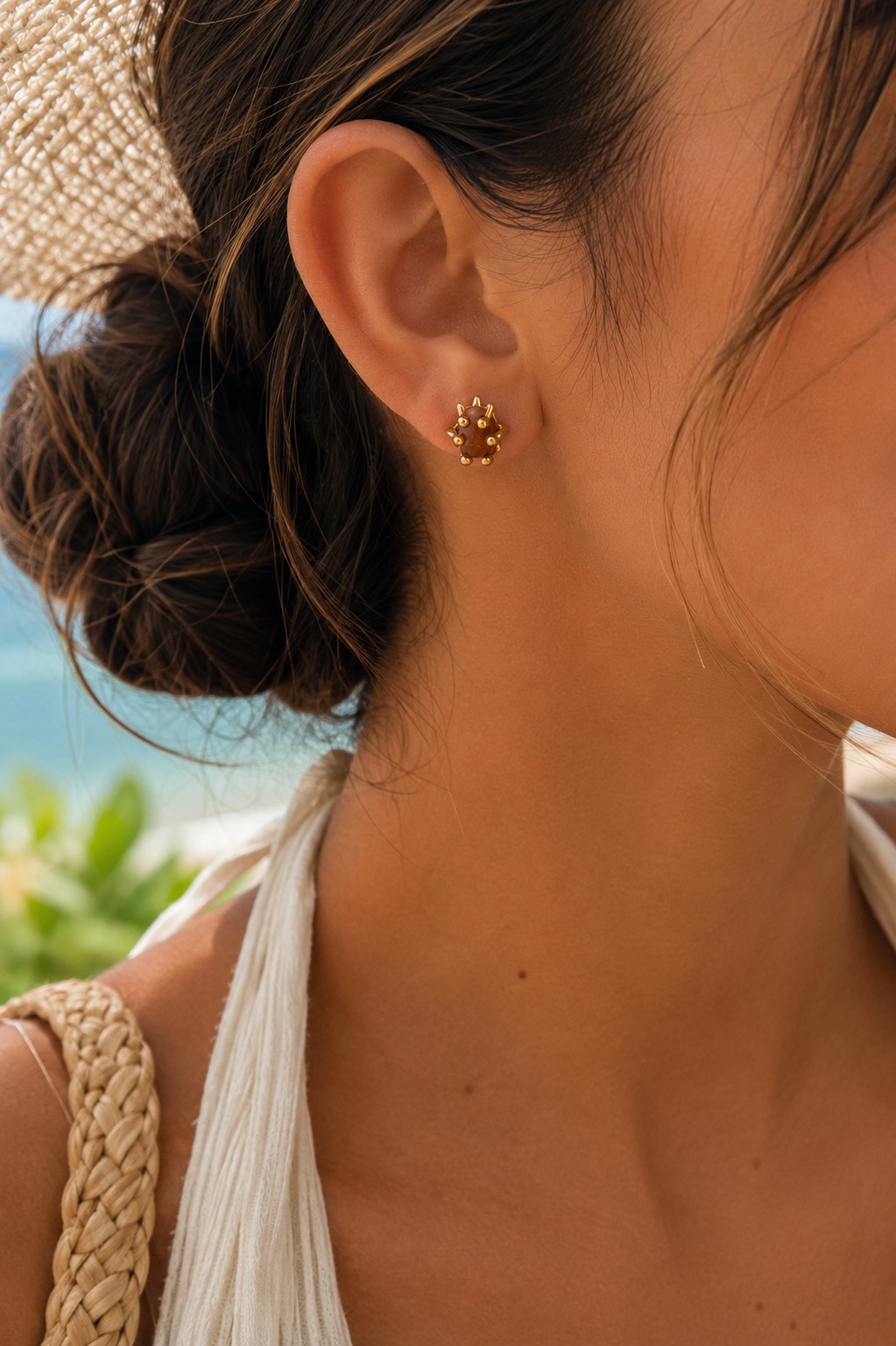 ARETES TOPO BRONCE ORO PIEDRAS