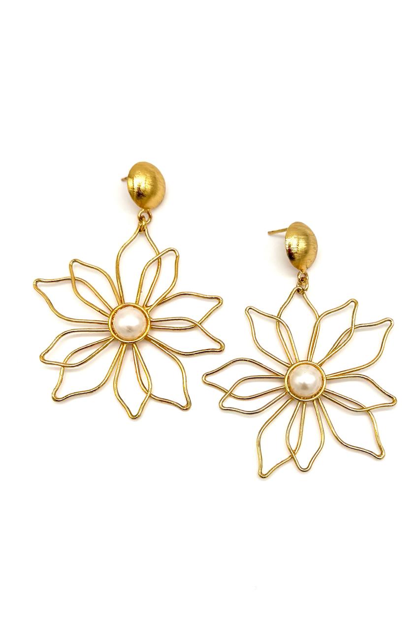 ARETES MAPA FLOR BRONCE ORO