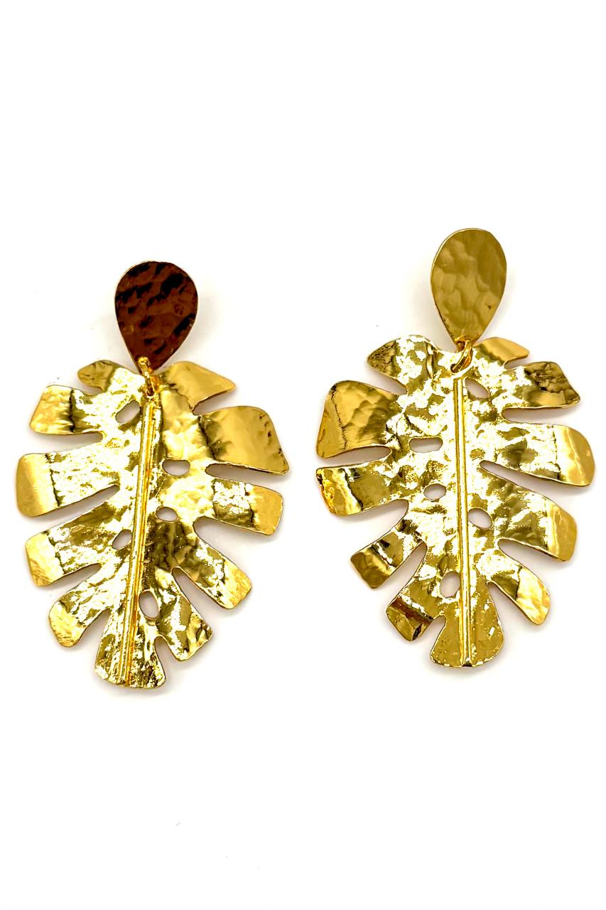 ARETES HOJA ROTA BRONCE ORO